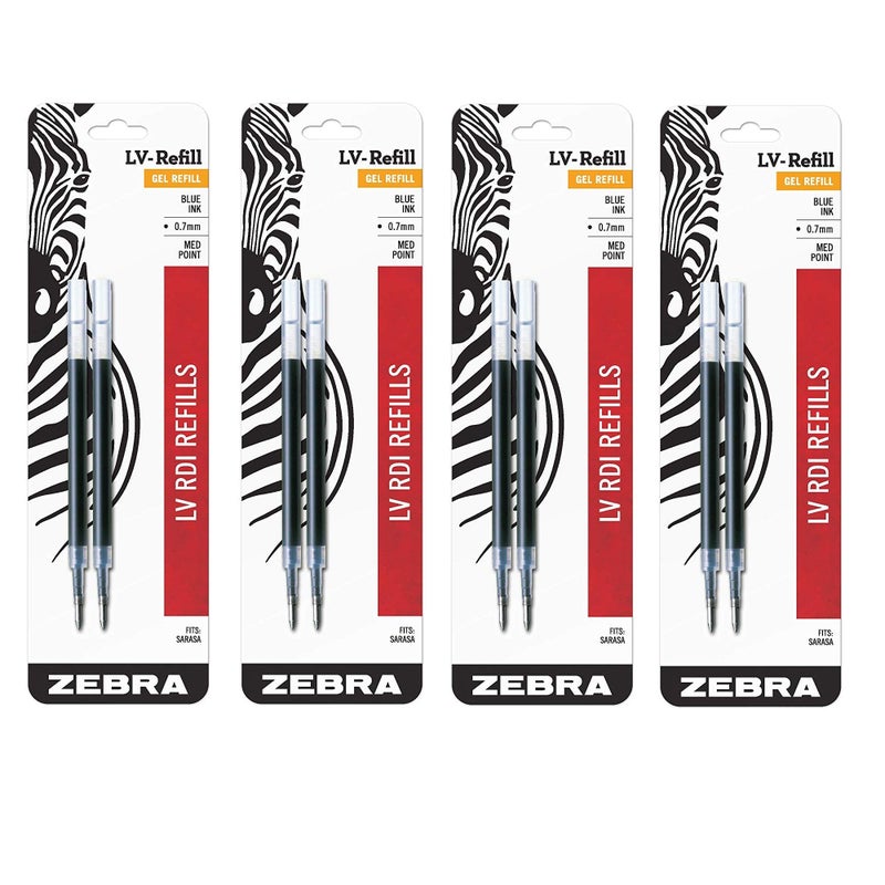 Zebra Sarasa RDI LV-Refill, Medium Point, 0.7mm, Blue Ink, 2-Count, 4 Pack